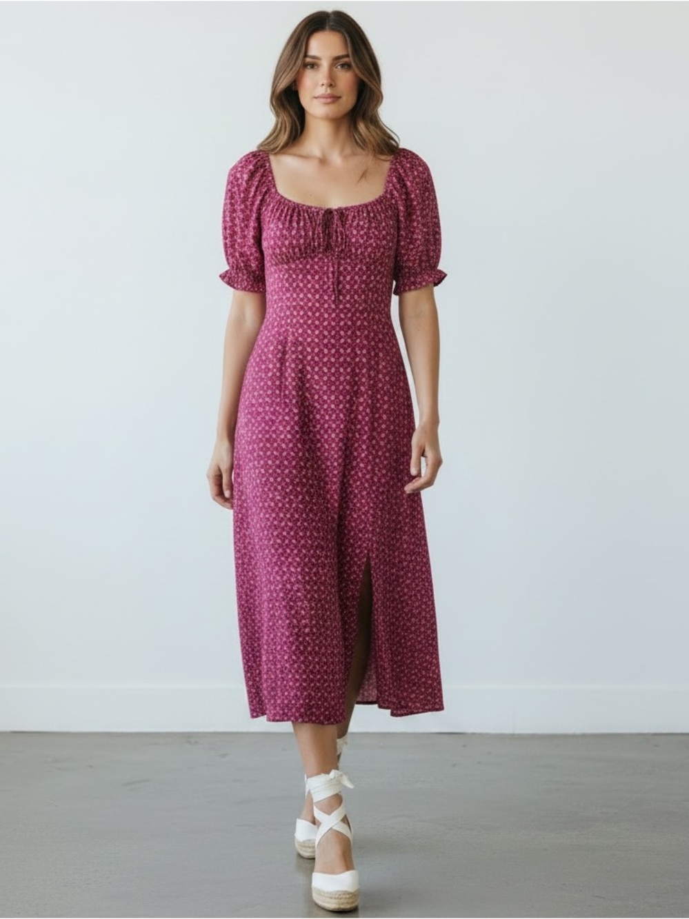 Miss Selfridge Raspberry Pink Floral Midi Dress